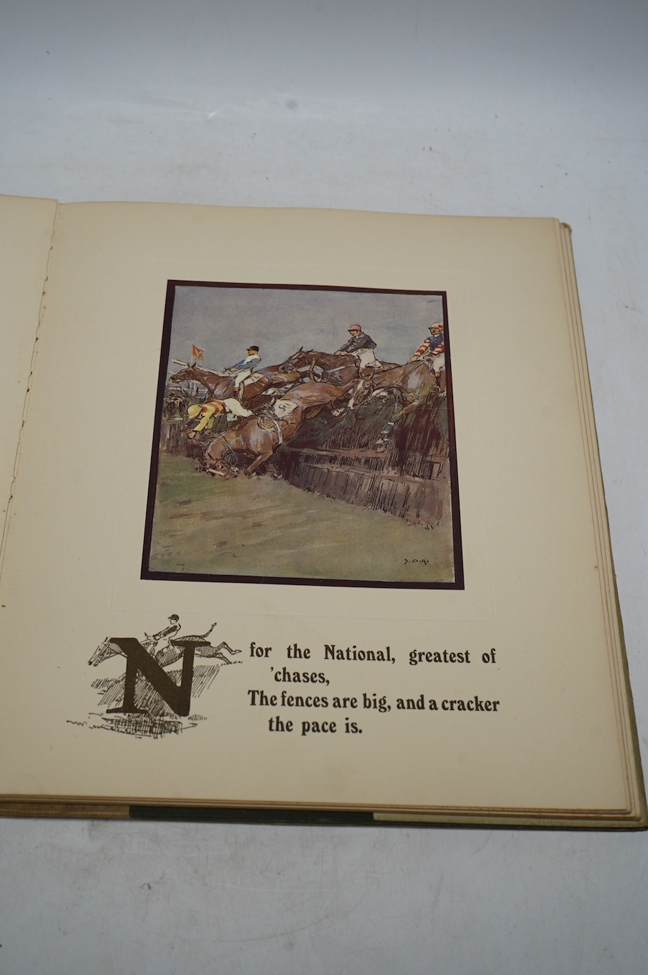 Armour, George Denholm - A Hunting Alphabet, 4to, cloth in clipped d/j, with 26 mounted colour plates, Country Life, 1929. Condition - poor to fair